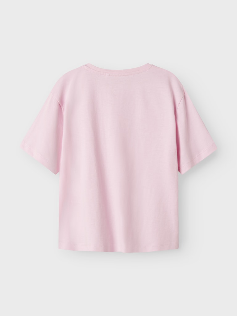 Pink t-shirt on a light gray background-Back view