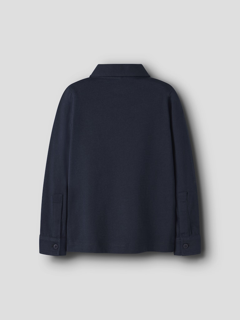Navy blue over shirt on a light gray background
