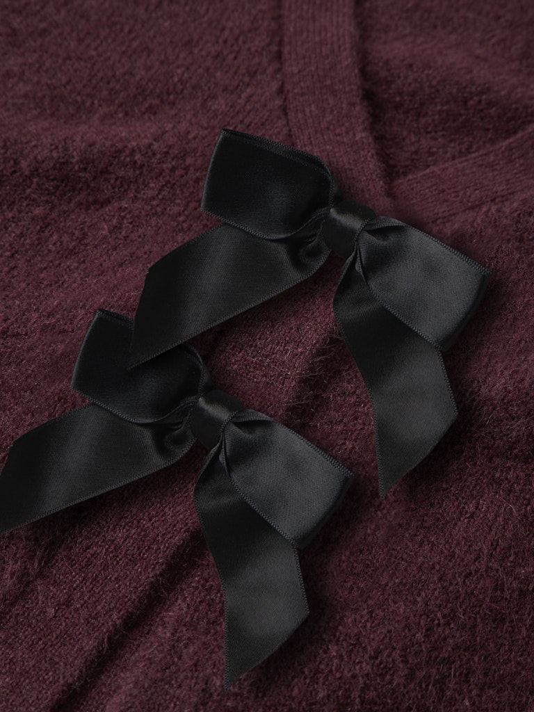 Rina Long Sleeve Knit Cardigan-Burgundy-Bow Detail
