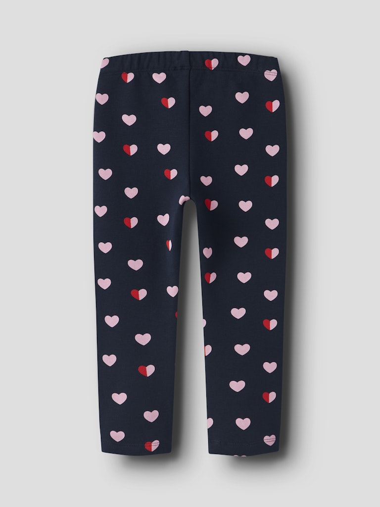 Navy leggings with pink and red heart pattern-Back View