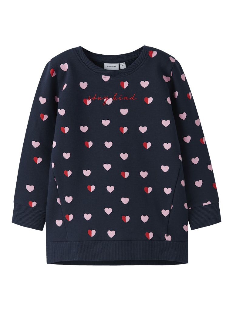 Girl's Lia Sweat Tunic in Navy with Red & Pink Love Hearts-Front View