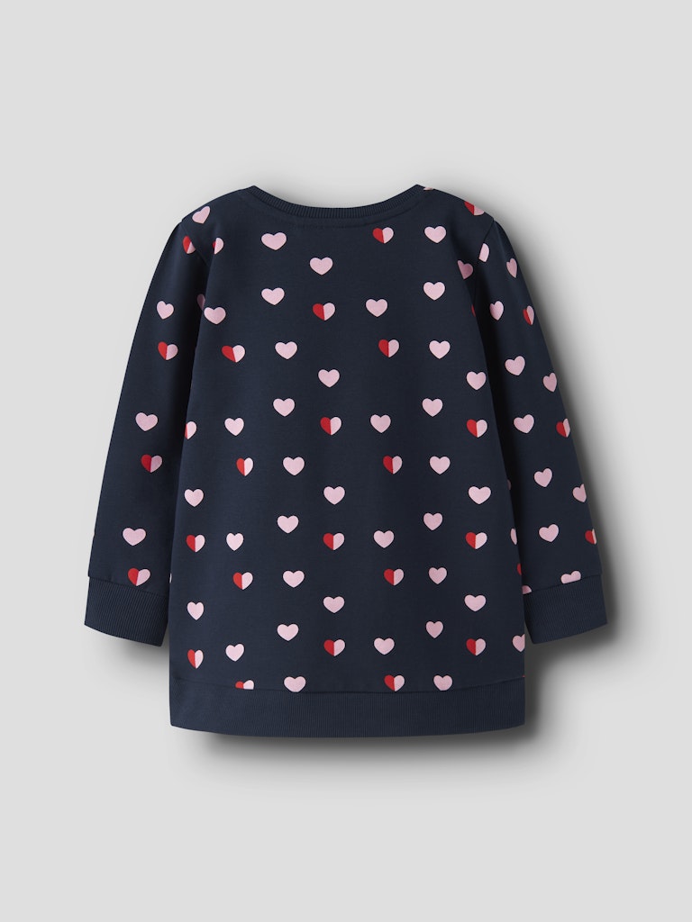 Girl's Lia Sweat Tunic in Navy with Red & Pink Love Hearts-Back View