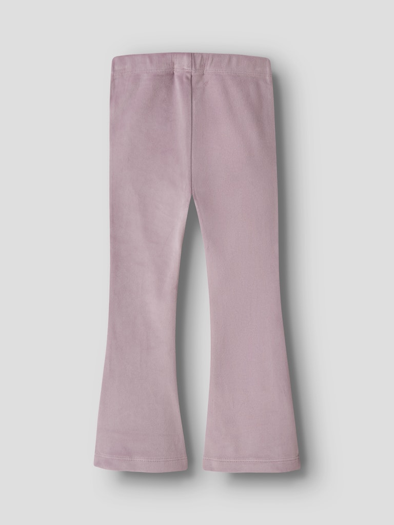 Pink flared pants on a light gray background