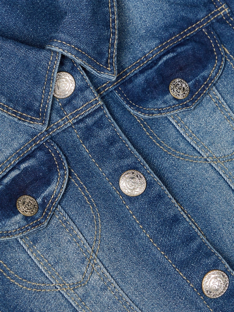 Girl's Star Denim Jacket 2210-Medium Blue Denim-Button View
