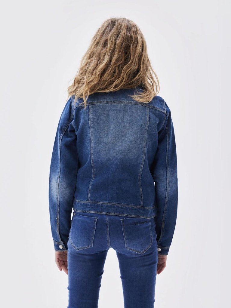 Girl's Star Denim Jacket 2210-Medium Blue Denim-Model Back View
