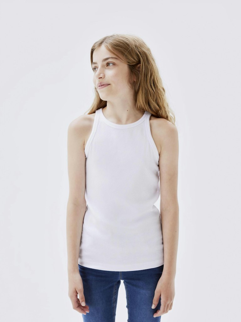 Girl's Kab Sleeveless Slim Top-Bright White-Front View