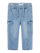 NAME IT Ben Baggy Cargo Jeans 9770-Medium Blue Denim Medium Blue Denim front view
