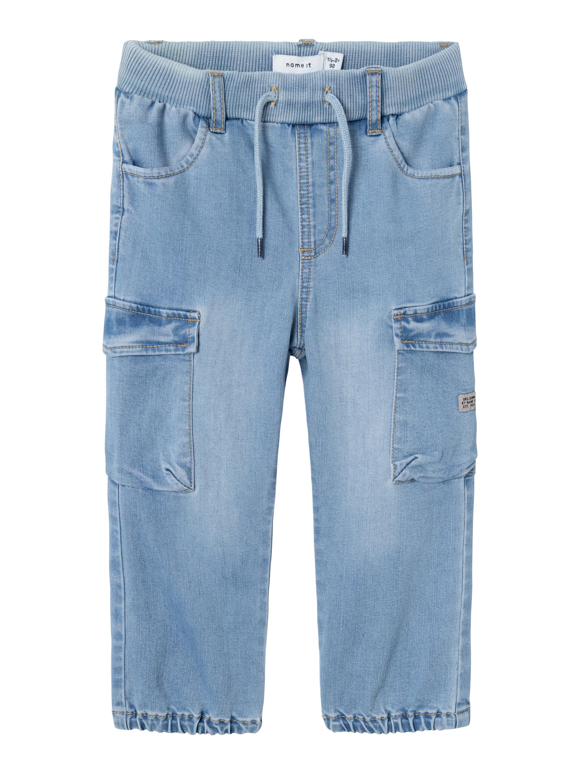 NAME IT Ben Baggy Cargo Jeans 9770-Medium Blue Denim Medium Blue Denim front view