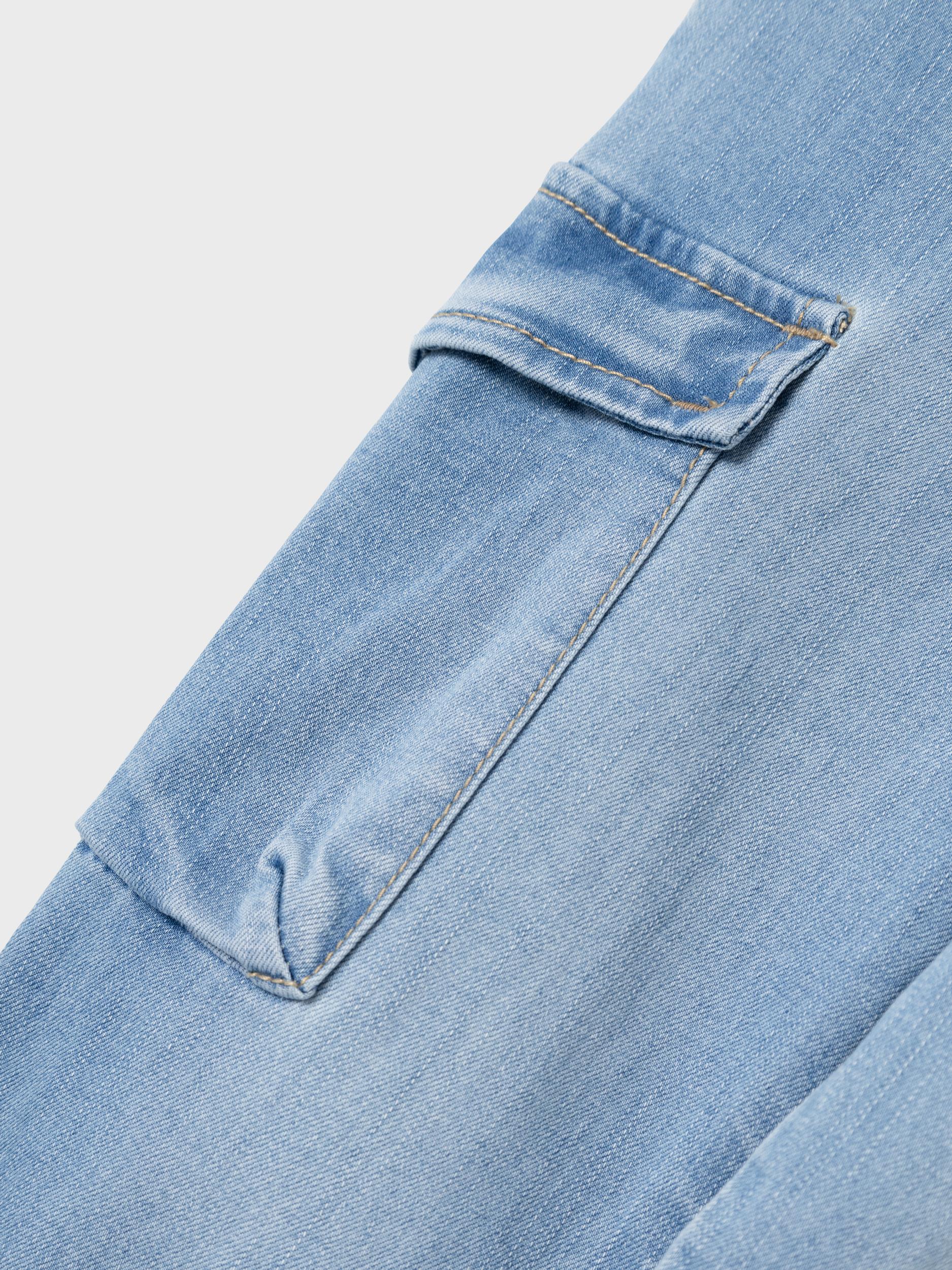 Boy's Ben Baggy Cargo Jeans 9770-Medium Blue Denim-Pocket View