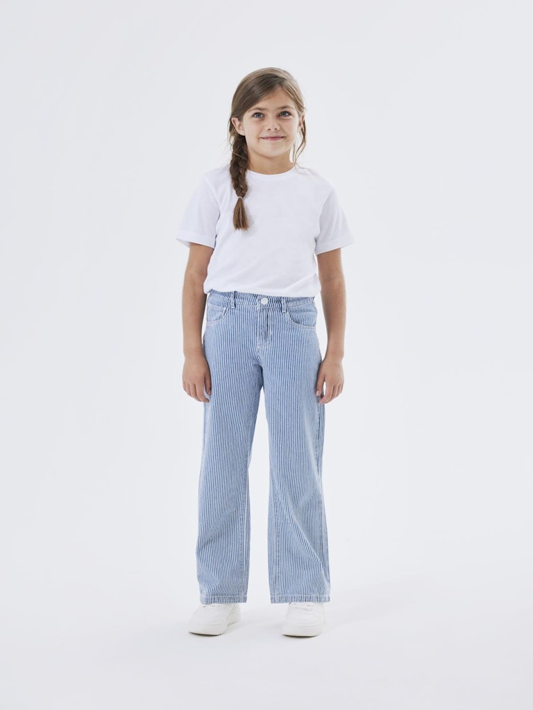 Girl's Rose Wide Denim Pant 2664-Medium Blue Denim-Model Front View