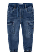 NAME IT Ben Baggy Cargo Jeans 9770-Dark Blue Denim DARK BLUE DENIM back view