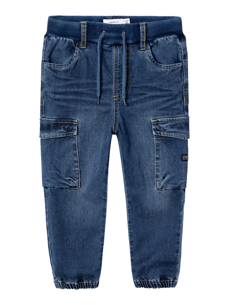 NAME IT Ben Baggy Cargo Jeans 9770-Dark Blue Denim DARK BLUE DENIM back view