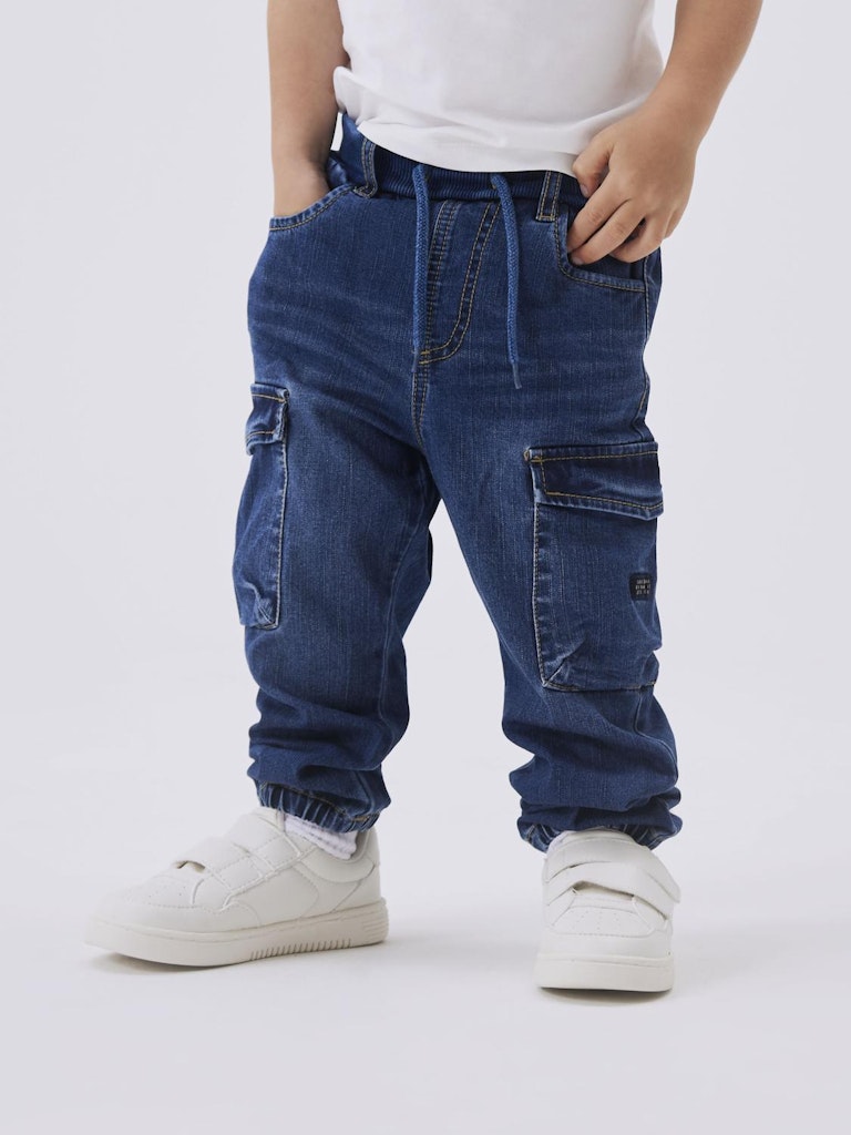 NAME IT Ben Baggy Cargo Jeans 9770-Dark Blue Denim DARK BLUE DENIM front view