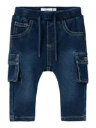 NAME IT Ben Baggy Sweat Cargo Jeans 2770-Dark Blue Denim Dark Blue Denim front view