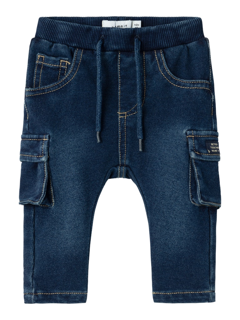 NAME IT Ben Baggy Sweat Cargo Jeans 2770-Dark Blue Denim Dark Blue Denim front view
