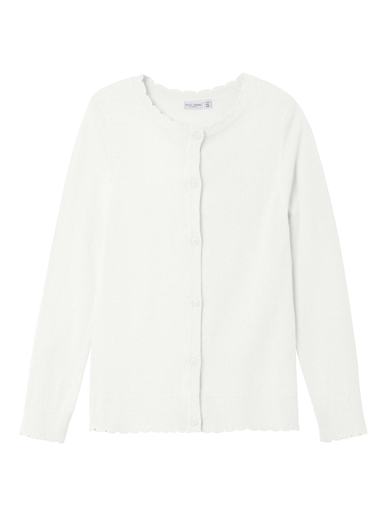 Girl's Vamone Long Sleeve Knit Cardigan-Bright White-Front View