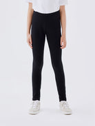 NAME IT Davina Black Solid Leggings Black front view