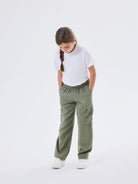 NAME IT Bella Green Cargo Pants Deep Lichen Green front view