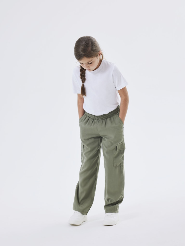 NAME IT Bella Green Cargo Pants Deep Lichen Green front view