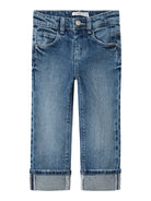 NAME IT Rose Straight Fold Jeans Medium Blue Denim front view