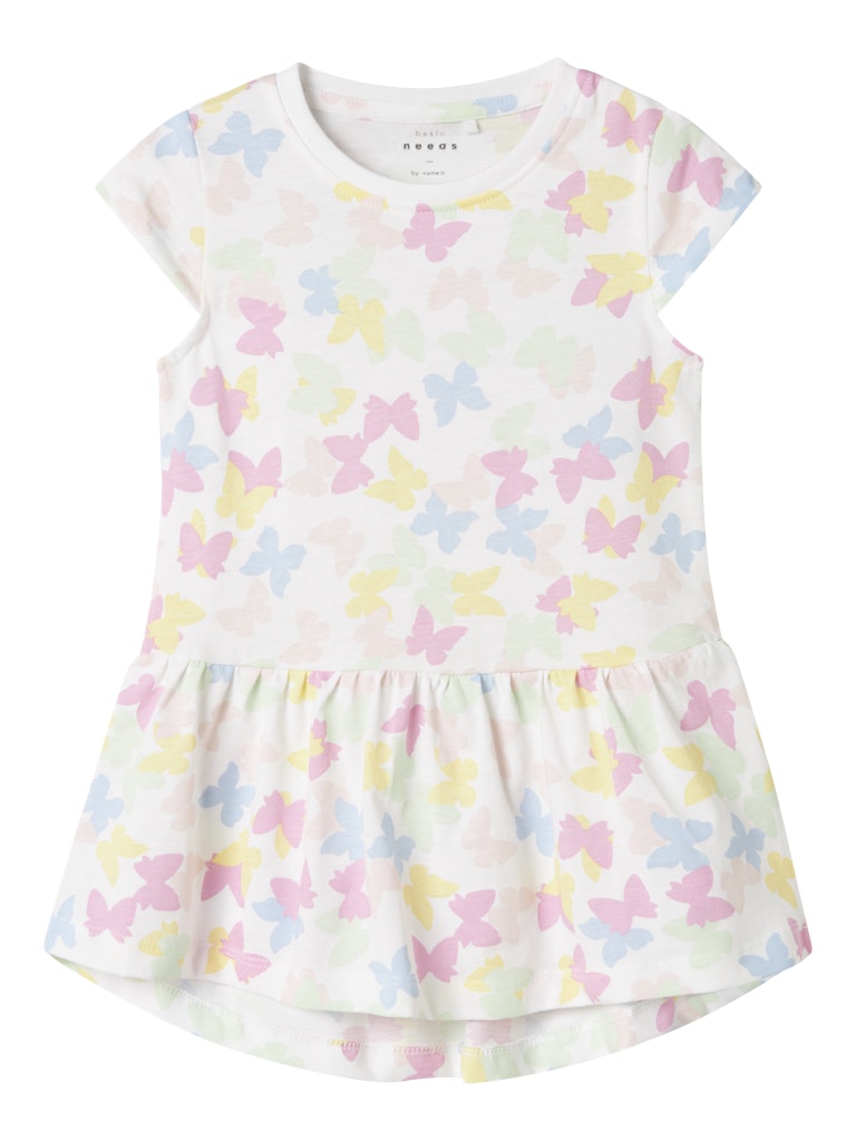 NAME IT Vigga Cap Sleeve White Butterfly Dress Bright White/Butterfly front view