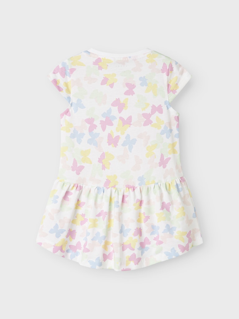 NAME IT Vigga Cap Sleeve White Butterfly Dress Bright White/Butterfly model front view