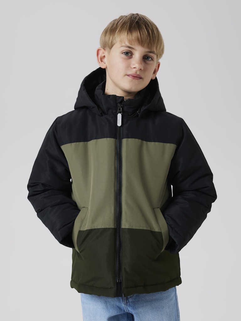 Boy's Max Jacket Block-Dusty Olive-Model Front View