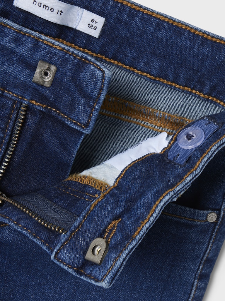 Polly Wide Leg Jeans-Dark Blue Denim-Waist Detail