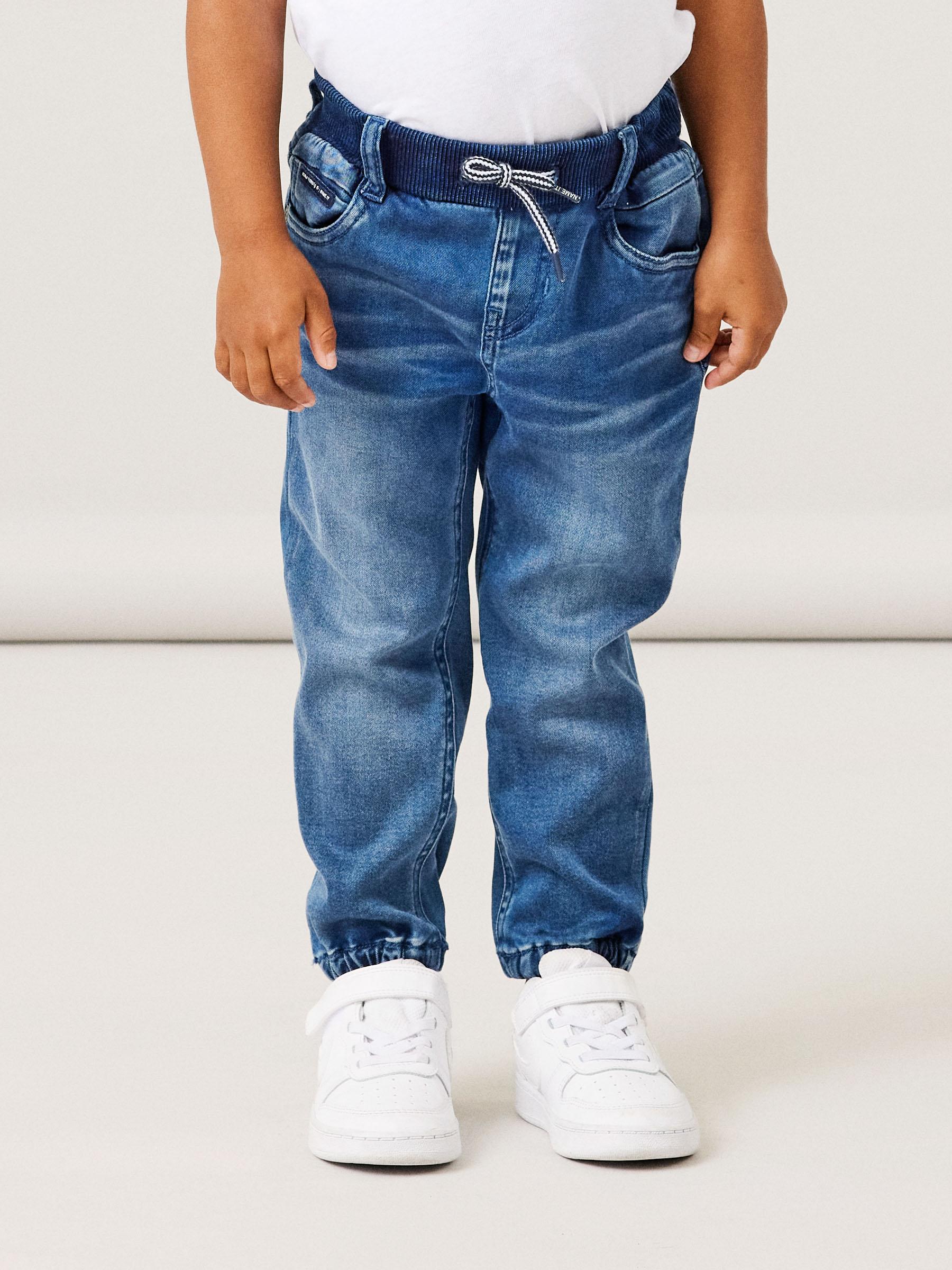 Boy's Ben Baggy Round Medium Blue Jeans-Model Front View