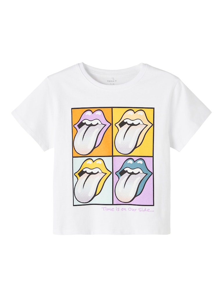 Girl's White Mus Rollingstone Short Sleeve Top-Front View