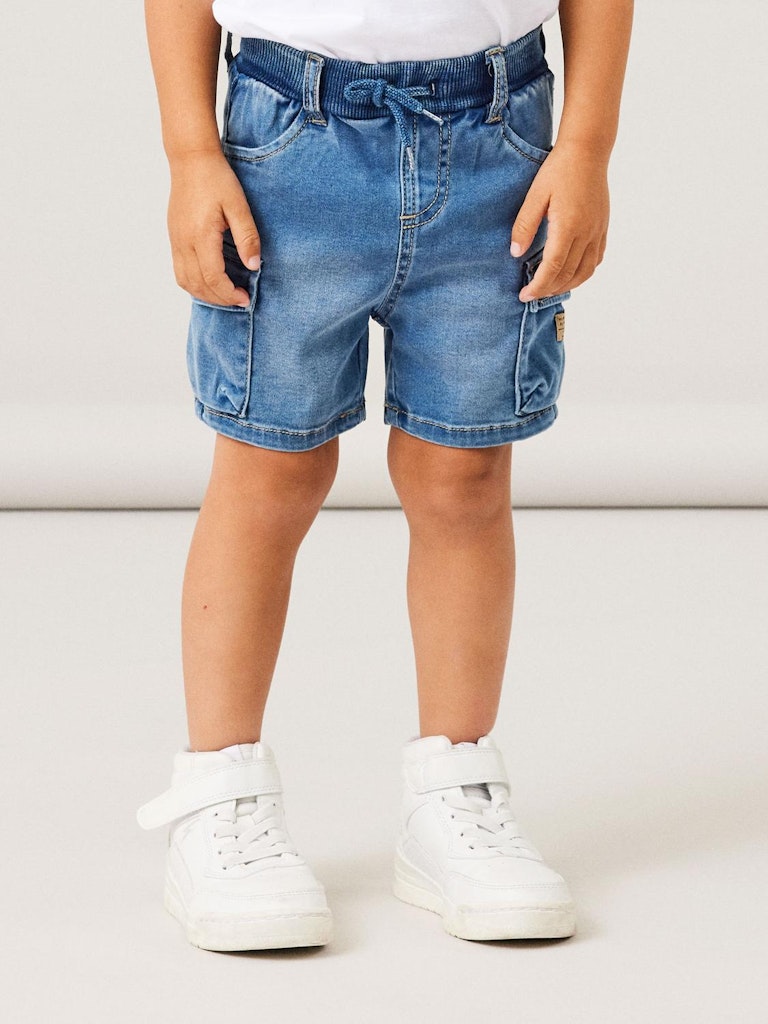 Boy's Ben Baggy Denim Shorts 8610-Medium Blue Denim-Model Front View