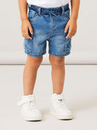 NAME IT Ben Baggy Denim Shorts 8610-Medium Blue Denim Medium Blue Denim front view