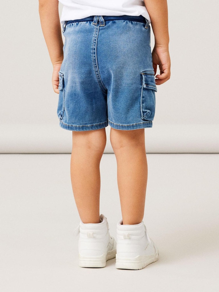 Boy's Ben Baggy Denim Shorts 8610-Medium Blue Denim-Model Back View