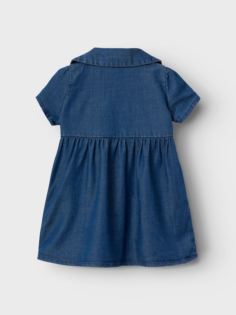 Girl's Liva Short Sleeve Denim Dress 5234-Dark Blue Denim-Back View