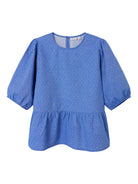 NAME IT Fadotta Short Sleeve Top-Clematis Blue Clematis Blue model front view