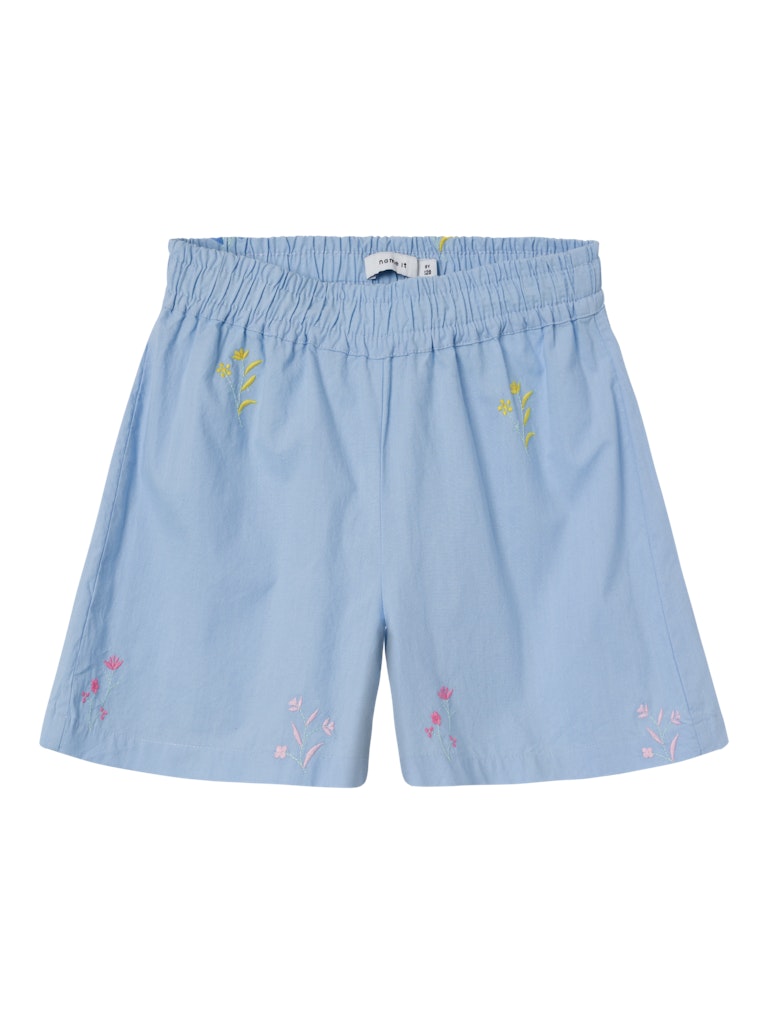 Girl's Falower Loose Shorts-Chambray Blue-Front View