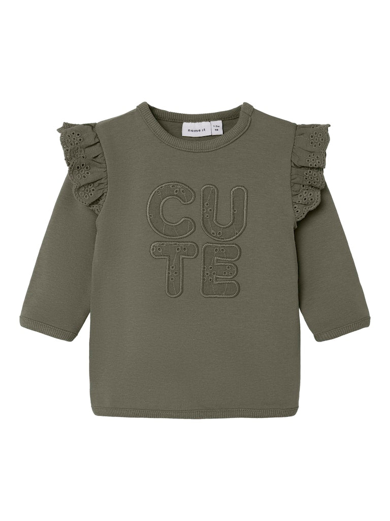 NAME IT Babett Long Sleeve Sweat-Dusty Olive Dusty Olive front view