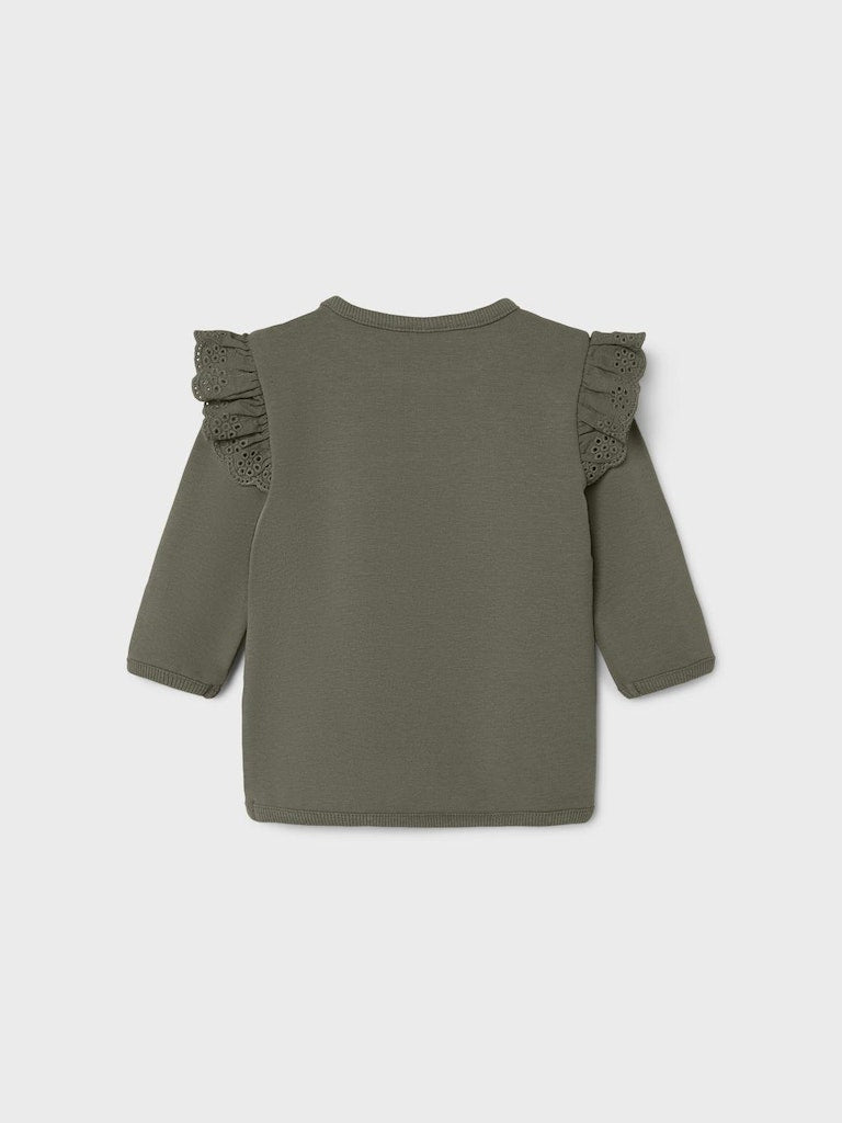 NAME IT Babett Long Sleeve Sweat-Dusty Olive Dusty Olive model front view