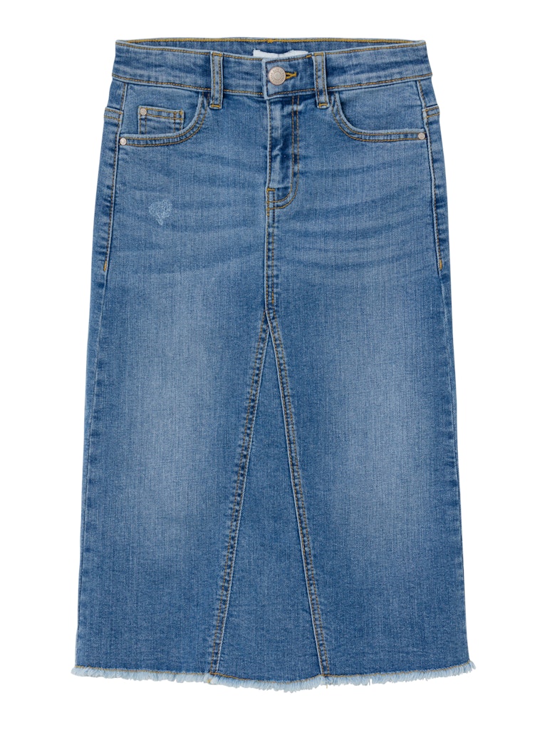 Girl's Kylie Wide Long Denim Skirt 4641-Medium Blue Denim-Front View