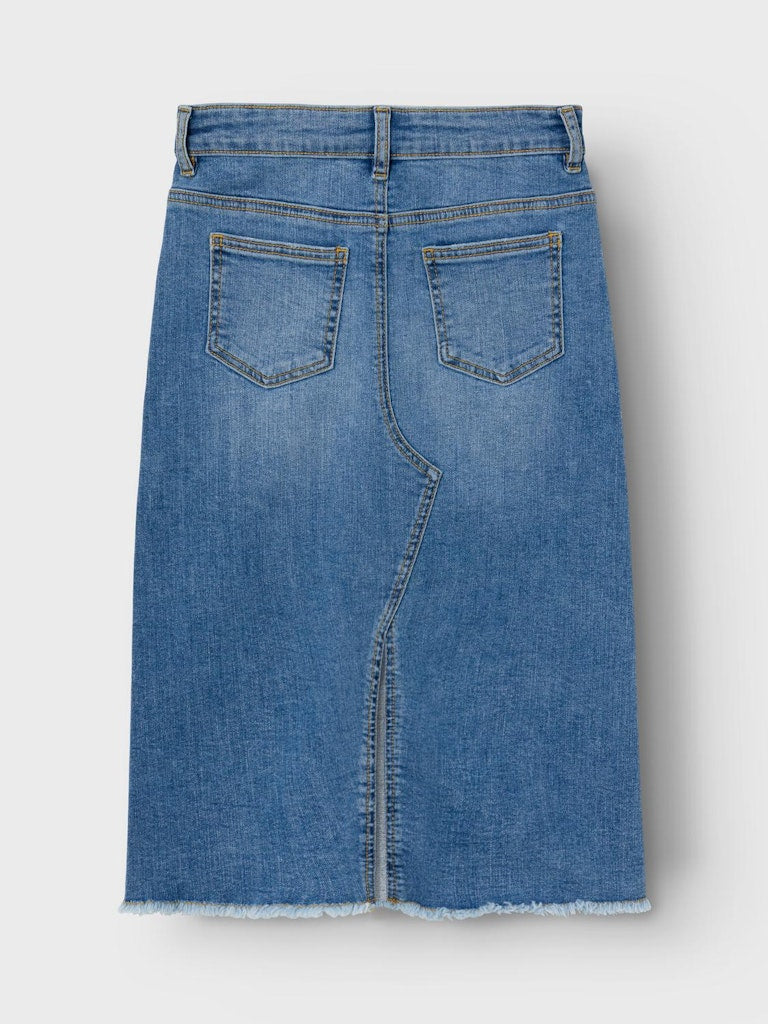Girl's Kylie Wide Long Denim Skirt 4641-Medium Blue Denim-Back View
