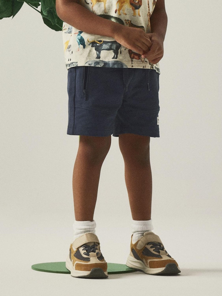 Boy's Jeppe Sweat Long Shorts-India Ink-Model Front View