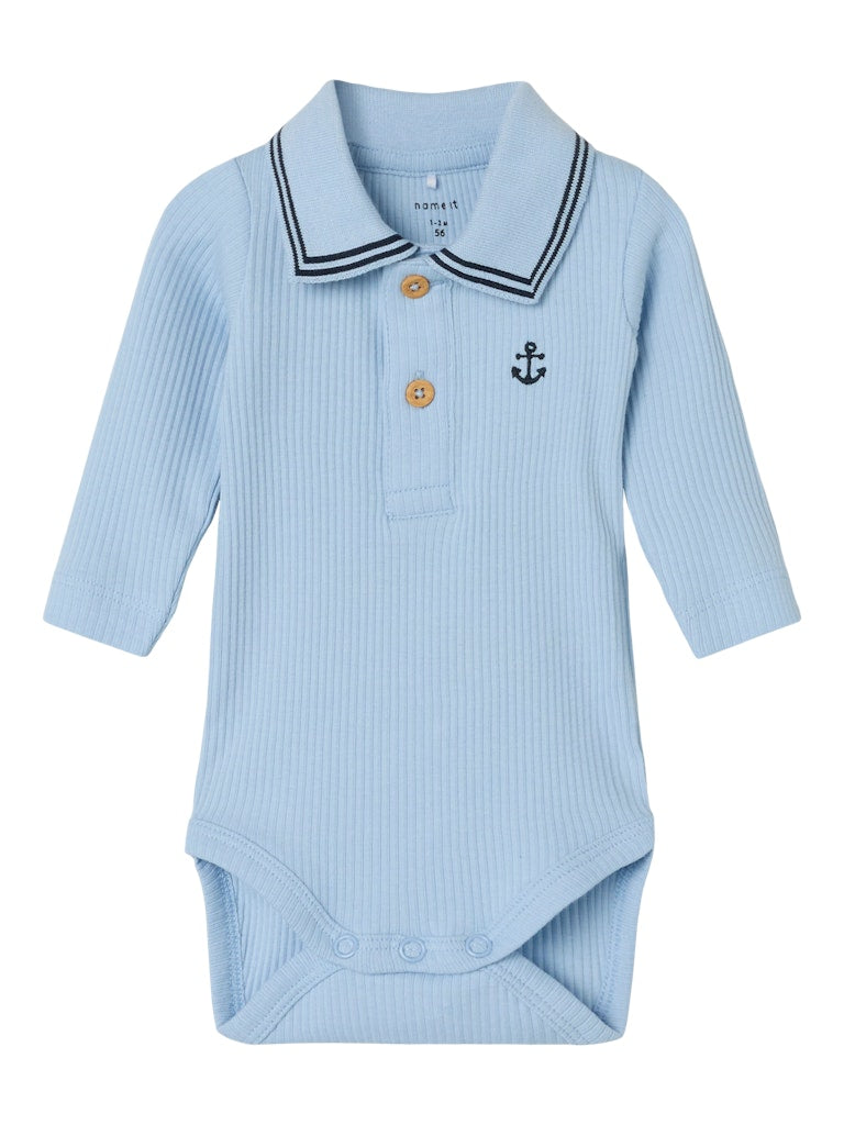 Boy's Friman Long Sleeve Polo Body-Chambray Blue-Front View
