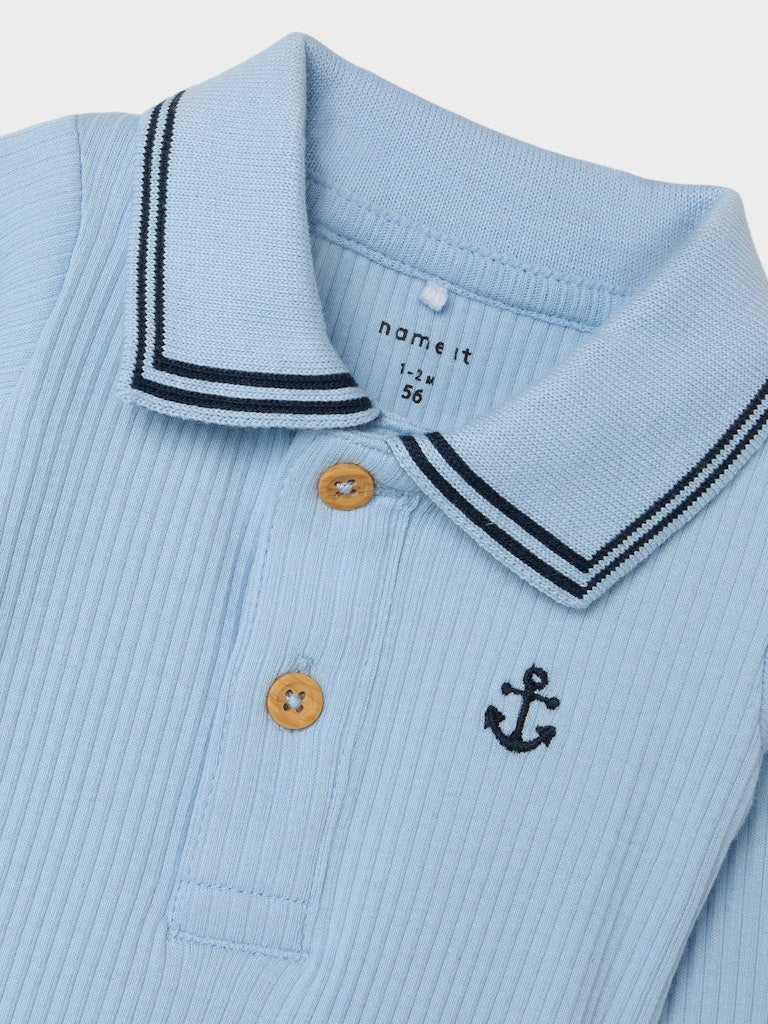 Boy's Friman Long Sleeve Polo Body-Chambray Blue-Close Up View