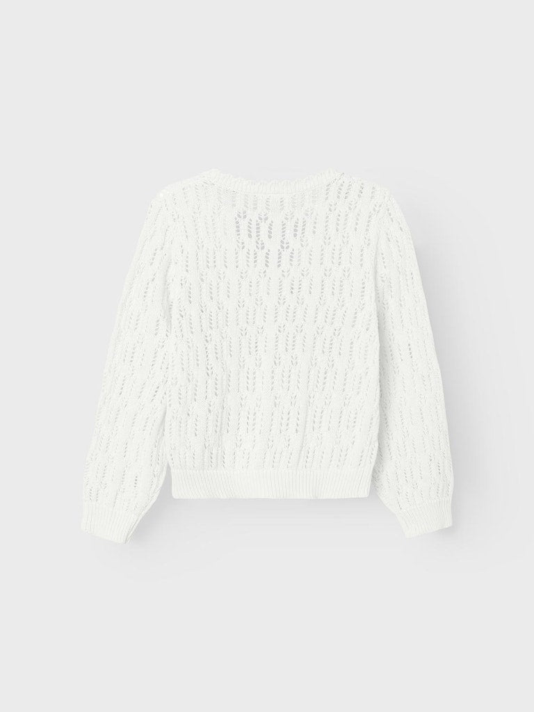Girl's Fannai Long Sleeve Knit Cardigan-Bright White-Back View