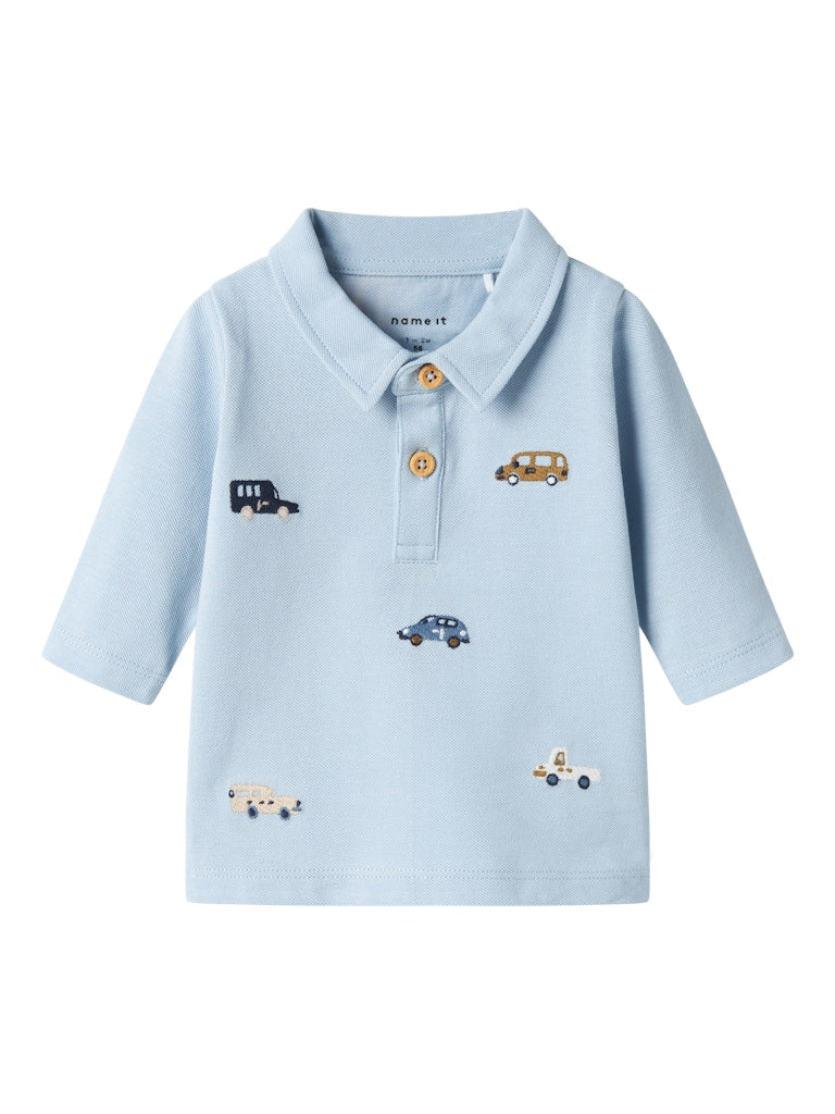 Boy's Dexter Long Sleeve Polo Top-Celestial Blue-Front View 