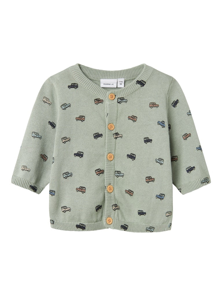 NAME IT Hurry Long Sleeve Knit Cardigan-Aqua Gray Aqua Gray front view