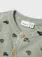 NAME IT Hurry Long Sleeve Knit Cardigan-Aqua Gray Aqua Gray model front view