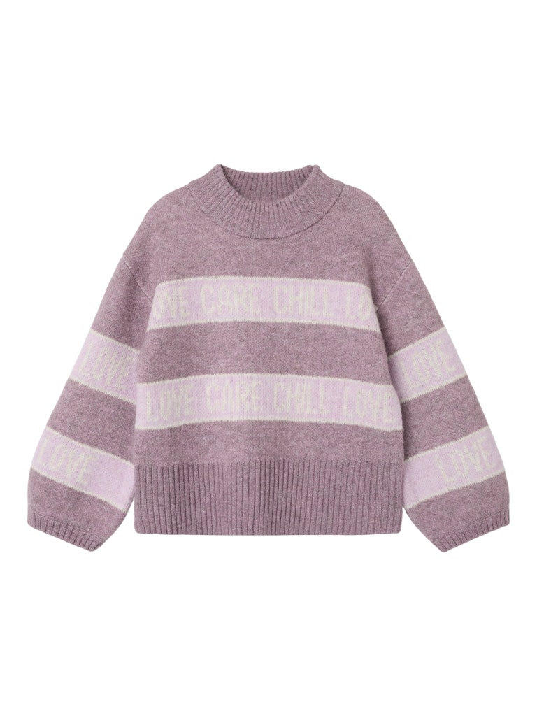 Front view of girls Beify oversize knit in Elderberry