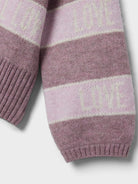 Sleeve detail of girls Elderberry knit jumper