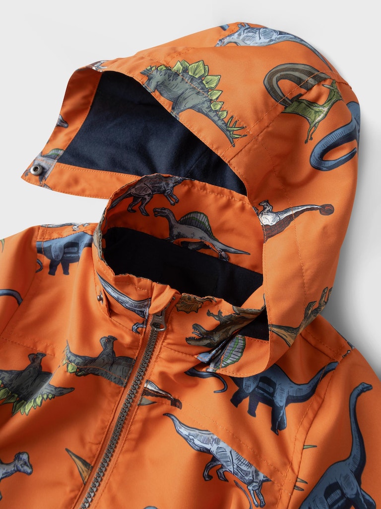 Boy's Max Jacket Dino Play-Apricot Orange-Hood View